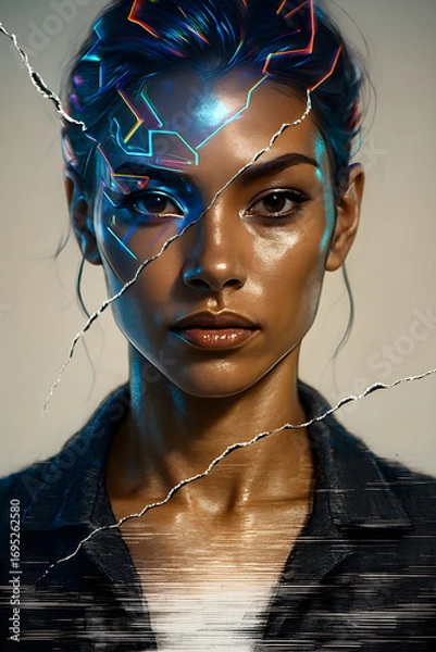 Fototapeta A woman's face is shown with a black background and a white background