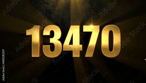 Fototapeta Dramatic gold metallic number 13470 on dark background with light effects