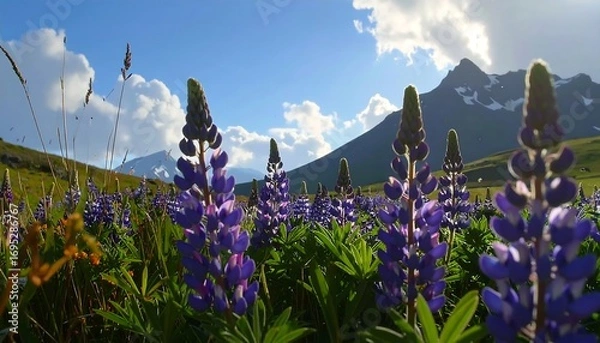 Obraz Lush lupines bloom in a mountain meadow