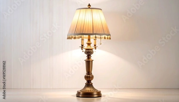 Fototapeta Elegant antique table lamp with a pleated shade illuminating a room interior