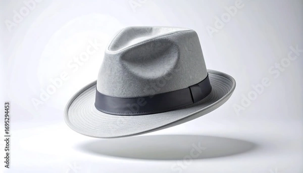 Fototapeta Elegant gray fedora hat isolated on a white background studio shot