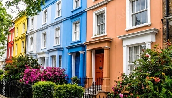 Fototapeta Colorful houses in Notting Hill, London: a vibrant display of urban architecture