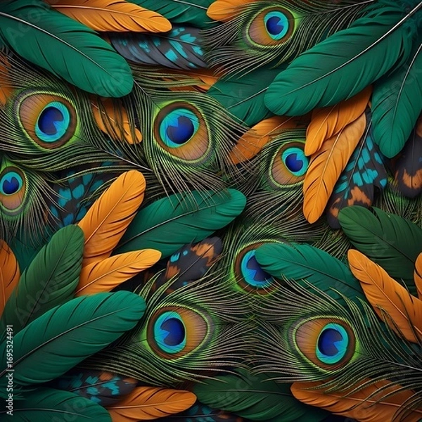 Fototapeta Vibrant Peacock Feathers A Colorful and Textured Display of Nature