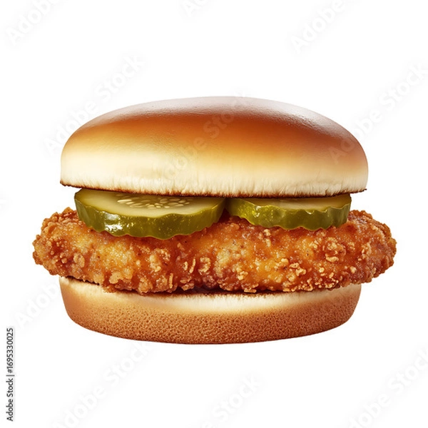 Fototapeta Crispy Chicken Sandwich with Pickles and Bun