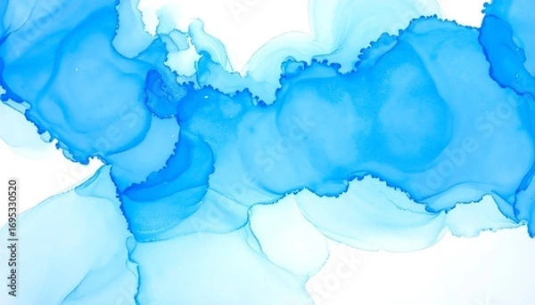 Fototapeta Delicate blue ink marbling abstract background for artistic applications