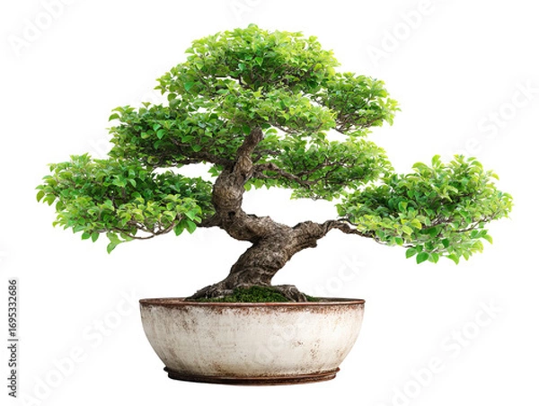 Fototapeta Classic Bonsai Tree in Glazed Ceramic Pot with Fine Branch Detail on Transparent Background