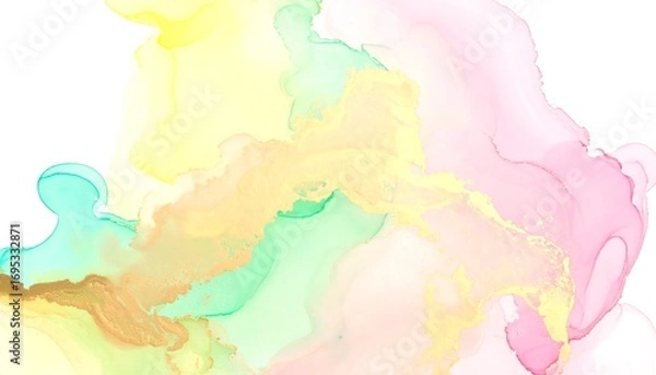 Fototapeta Delicate watercolor painting showcasing a blend of pastel colors, creating an abstract