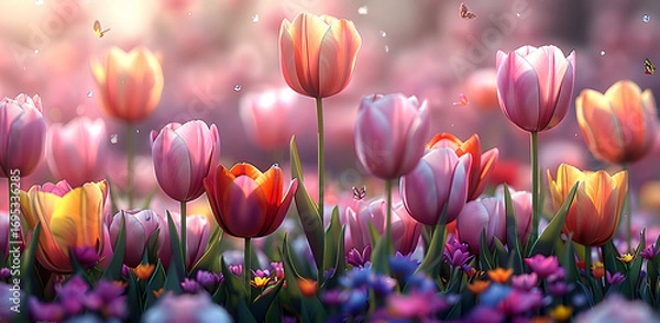 Fototapeta pink tulips in spring