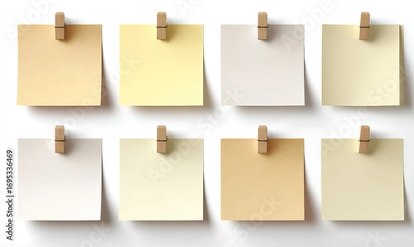 Fototapeta Organized Sticky Notes in Cream and White Shades on Transparent Background
