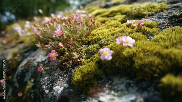 Fototapeta 苔の上に落ちた花