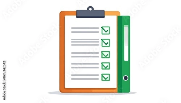 Fototapeta Clipboard with checklist and binder. Flat illustration of a clipboard with a checklist and a binder attached