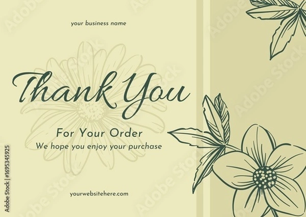 Fototapeta Greeting card template design, thank you card with floral background, thank you card. Part 084 100925