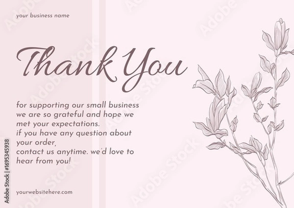 Fototapeta Greeting card template design, thank you card with floral background, thank you card. Part 087 100925