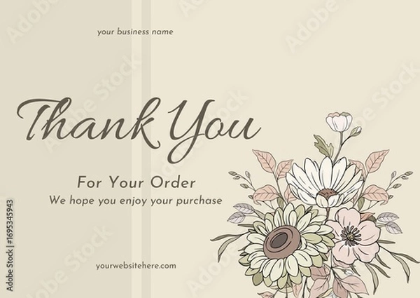 Fototapeta Greeting card template design, thank you card with floral background, thank you card. Part 088 100925