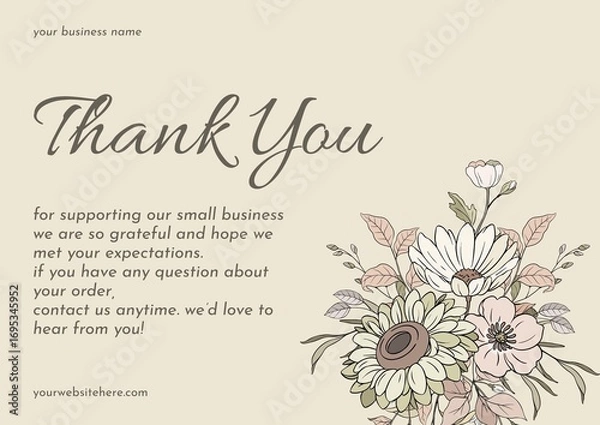 Fototapeta Greeting card template design, thank you card with floral background, thank you card. Part 089 100925