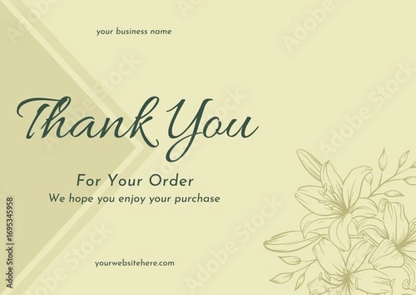Fototapeta Greeting card template design, thank you card with floral background, thank you card. Part 090 100925
