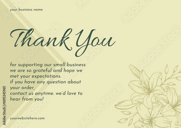 Fototapeta Greeting card template design, thank you card with floral background, thank you card. Part 091 100925