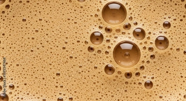 Fototapeta Closeup macro shot of brown coffee foam with many small bubbles