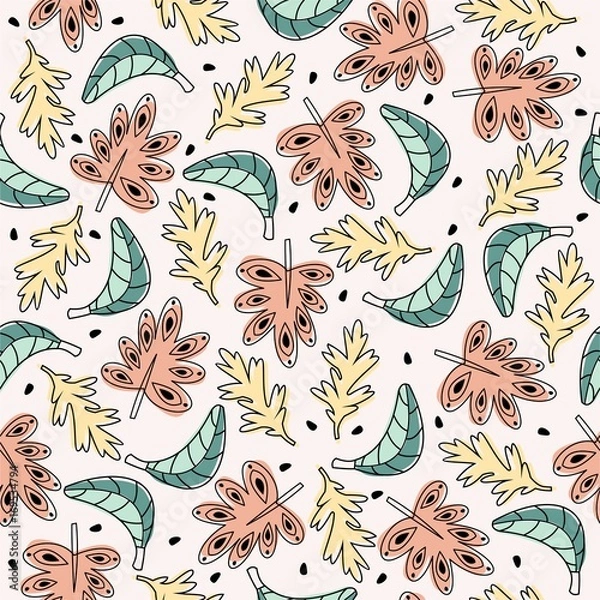 Fototapeta Seamless pattern with autumn leaves. Vector background.