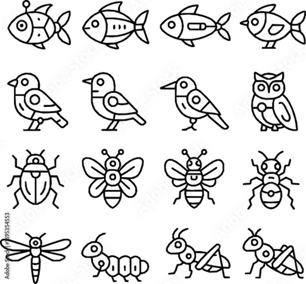 Fototapeta Robot Animal Vector Icon Set – Fish, Birds and Insects