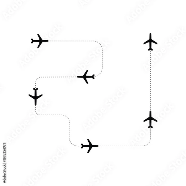 Obraz Airplane with Dotted Line Route, Minimal Flight Path Vector Illustration