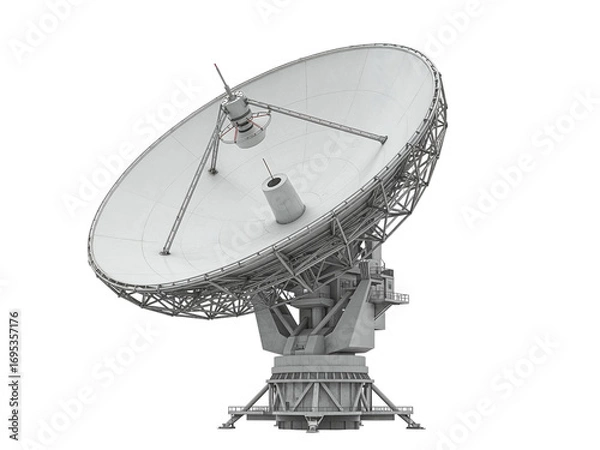 Fototapeta Large parabolic satellite dish antenna mounted on a complex support structure for communication and research isolated on transparent background