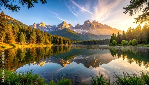 Fototapeta Serene mountain lake at sunrise (1)