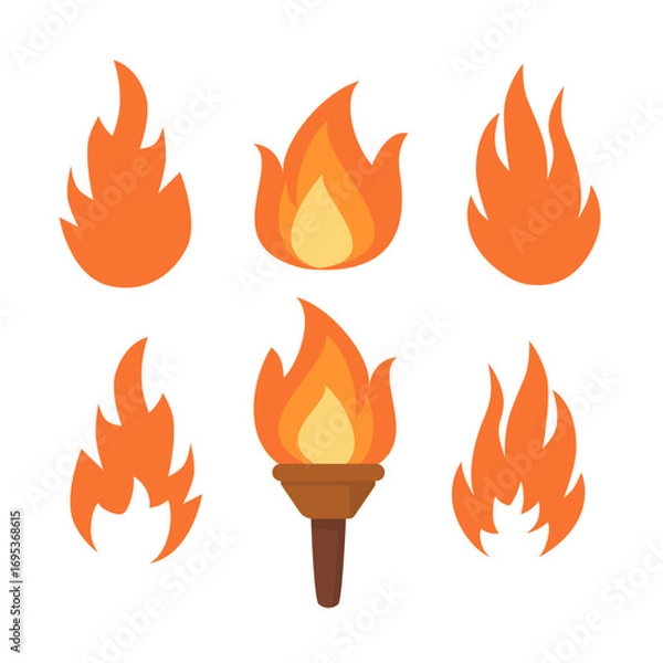 Fototapeta set of fire icons. Collection of simple style flames illustration. Simple Style Flames.