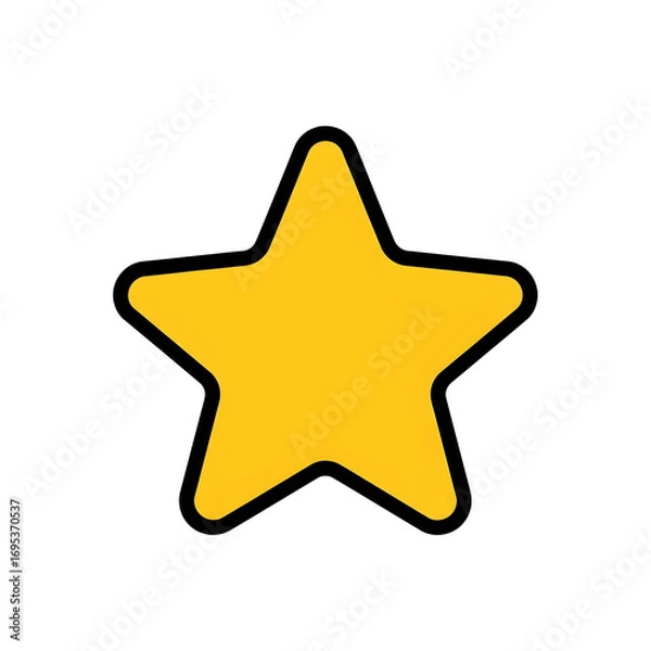 Obraz Isolated Yellow Star Shape with Black Outline on White Background