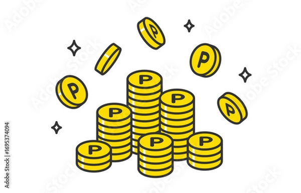 Obraz ポイントが貯まるイメージの山積み･降り注ぐコイン【ベクターイラスト素材】