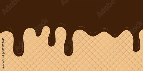 Fototapeta Ice cream chocolate waffle vector illustration. Sweet dessert background design with tasty and delicious style