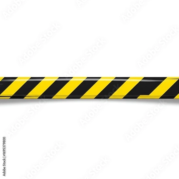 Fototapeta A bright yellow and black striped hazard warning tape extends horizontally across a white surface