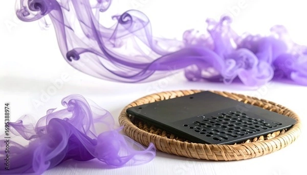Fototapeta Abstract still life with purple fabric and black object