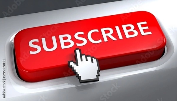 Obraz Red button with "SUBSCRIBE" text and a computer mouse cursor