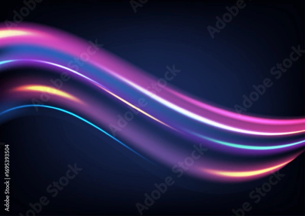 Fototapeta Abstract futuristic technology background with neon light wave, glowing gradient colors, smooth fluid motion and vibrant digital design for modern creative concepts and innovation visuals