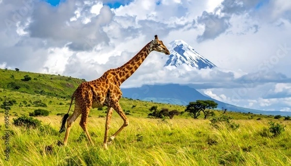 Fototapeta Giraffe in African Savanna Landscape