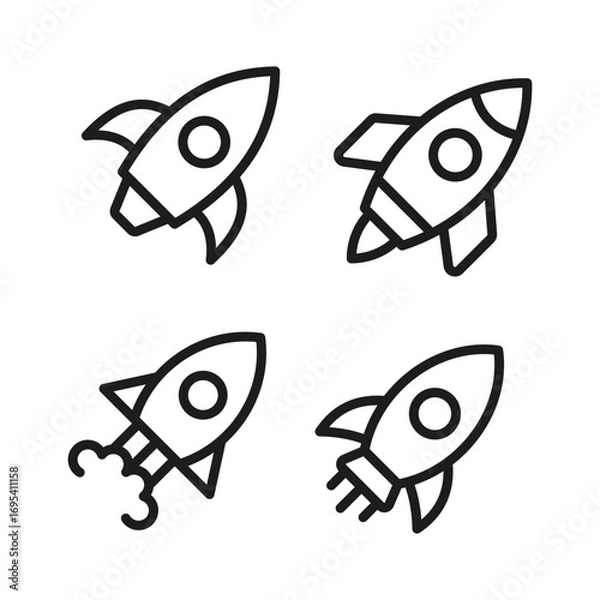 Fototapeta Rocket and Startup Line Icon Set Minimal Outline Space Shuttle,Vector Symbols