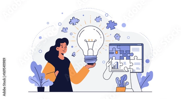 Fototapeta Empowering Digital Solutions: Joyful Professional Conquers Complex Strategic Puzzle