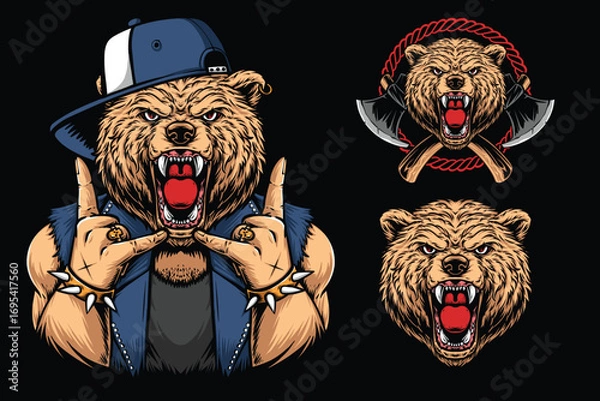 Obraz screaming brown bear vector illustration
