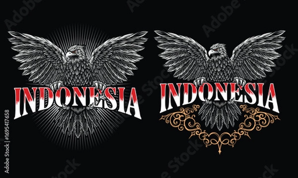 Obraz eagle holding indonesia text illustration