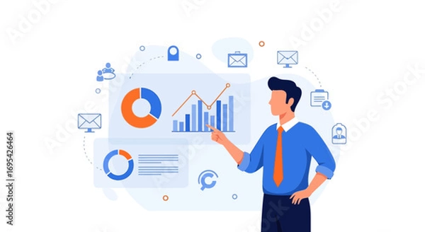 Obraz Business Analyst Showing Charts, Graphs, And Diagrams: An Economical Presentation