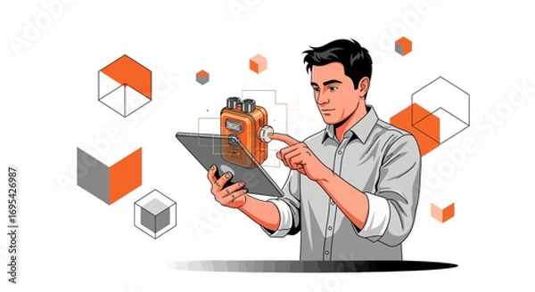Obraz Business Professional Interacting With Modern Technology Device In Creative Illustration