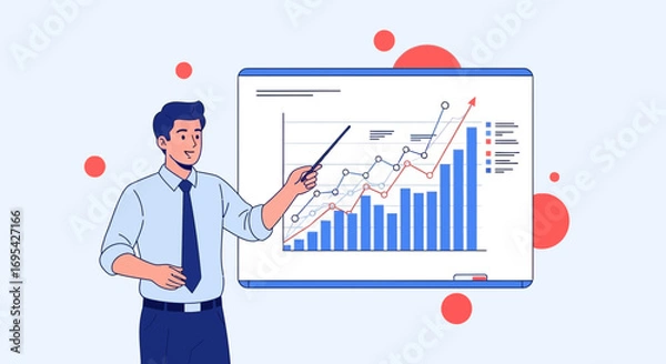 Obraz Business Professional Presenting Financial Growth on Whiteboard Using Visual Aid
