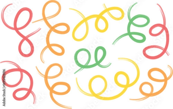 Fototapeta colorful bold curved lines Collection with loops isolated on white. Simple childish vector scribbles and squiggles. Hand drawn bold grunge wavy and swirled brush strokes. Creative trendy style design.
