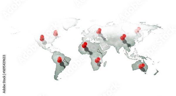 Fototapeta Global Network Connection World Map Pins