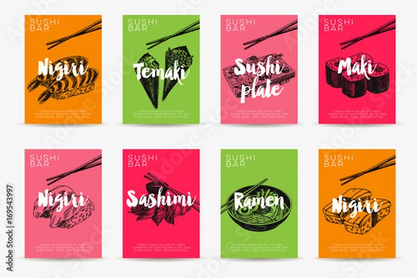 Fototapeta Vintage vector hand drawn Japanese food sketch Illustration.