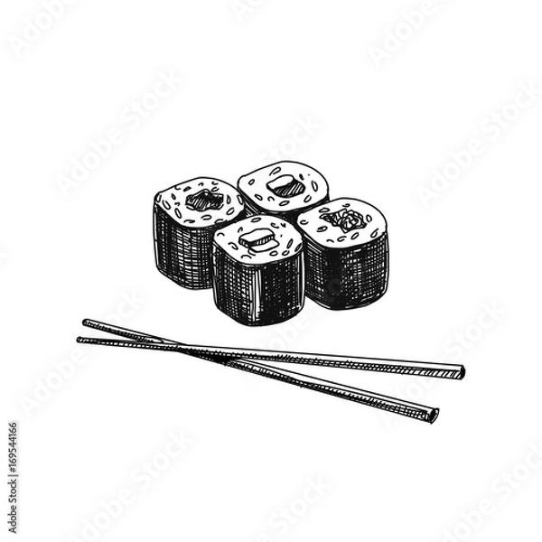 Obraz Vintage vector hand drawn Japanese food sketch Illustration.