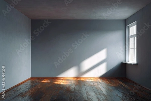 Fototapeta Empty room, sunlight streams through window