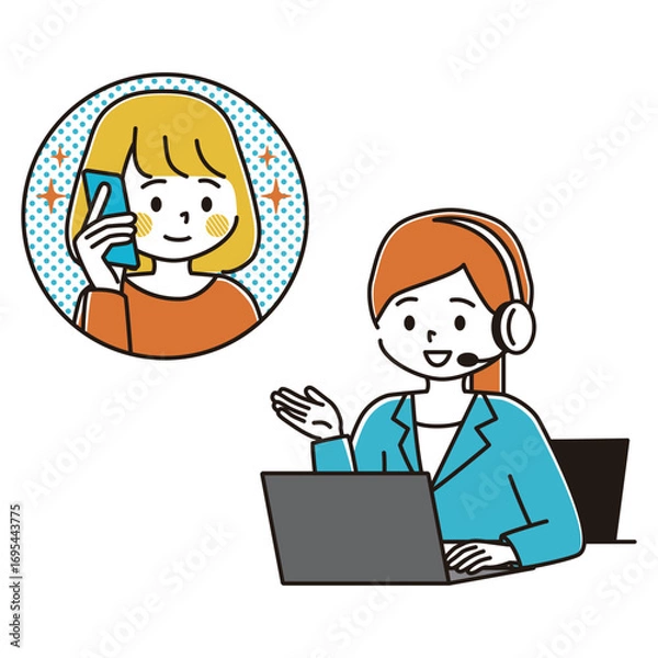 Obraz 相談を受けるコールセンターの女性のイラスト　笑顔