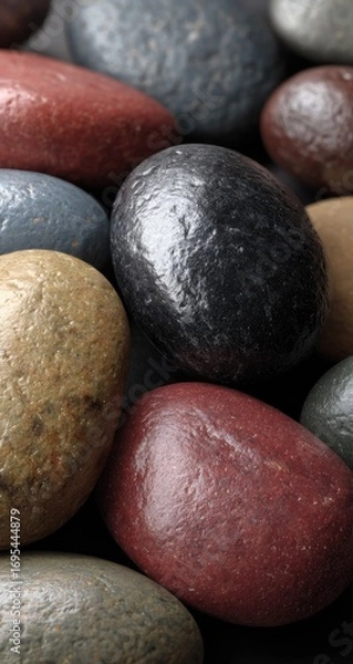 Fototapeta Close-up view of colorful smooth stones.